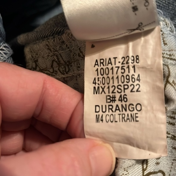 Ariat-40/32-blue-Durango-relaxed boot cut M4-thick stitch,light distressed jeans - Picture 9 of 15